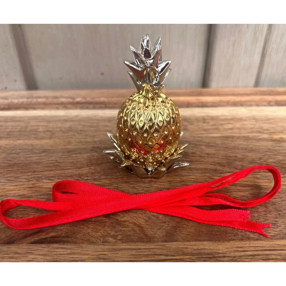 Lenox Williamsburg Gold Silver Pineapple Hospitality Trinket Box Tree Ornament